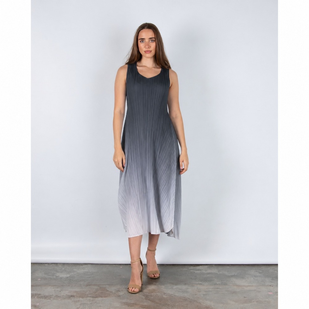 ALQUEMA Pleated Estrella Dress Blue Ombre One Size Sleeveless Plisse Artsy Midi